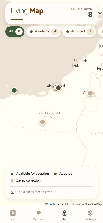 The living map with ATHAR trees across Abu Dhabi